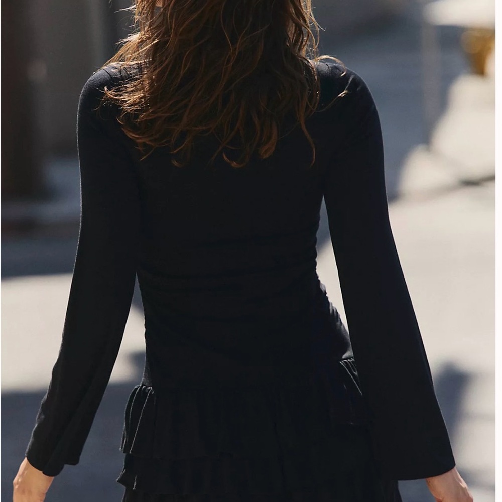 Free People Freeest Good Feels Ruffle Long-Sleeve Mini Dress $70 Still online - Picture 7 of 10